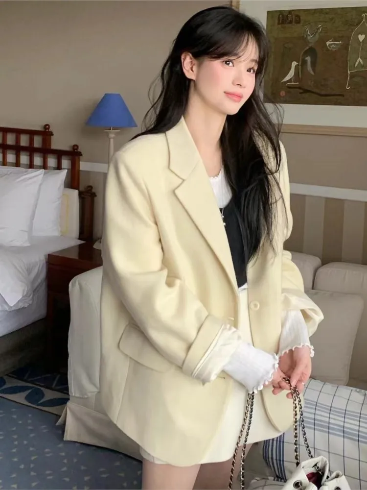 

Women Autumn Fashion Tweed Coat Elegant Casual Basic Turn Down Collar Single Breasted Jacket Female Office Lady Clothes New