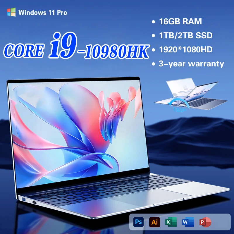 

2025 New 14.1" Ultra Slim Laptop 16GB RAM 1/2TB SSD Windows 11 Pro Core i9-10980HK Notebook HD Games Office Study Computer