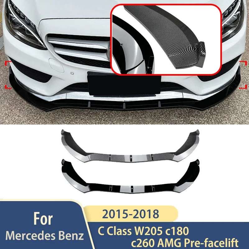 

For Mercedes C Class W205 C180 C200 C260 Pre-facelift AMG Front Bumper Lip Splitter Accessories 2015-2018 Car Diffuser Body Kit