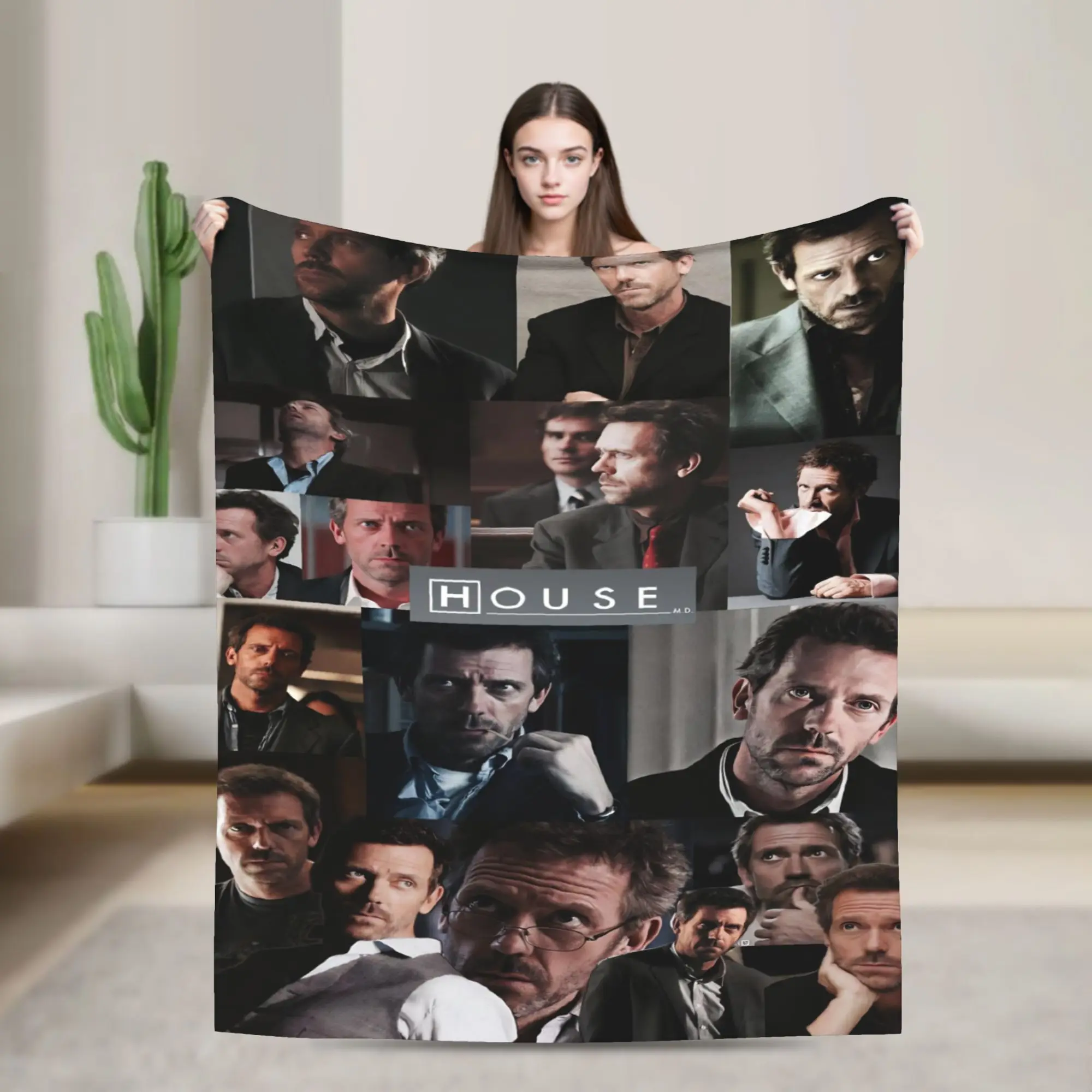 Dr. Gregory House Television Photo Collage Blanket Picnic Flannel Throw Blanket For Living Room Warm Soft Quality Bedspread Gift