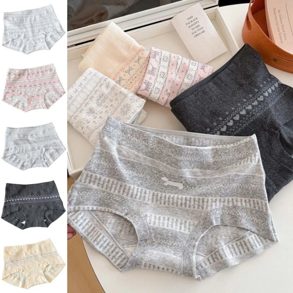 

Intimates Ladies Cotton Panties Mid Waist Cartoon Puppy Cat Seamless Underwear Flower Snowflake Pattern Breathable Women Briefs