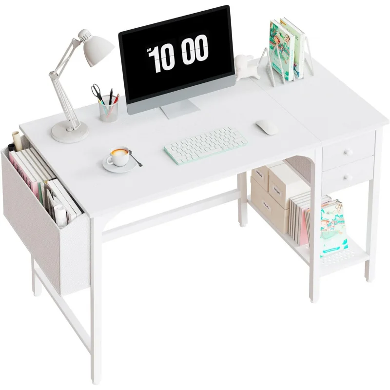 

Lufeiya White With Drawers - 40 Inch Computer Desk For Small Space Home Office, Modern Simple Study Writing Table PC