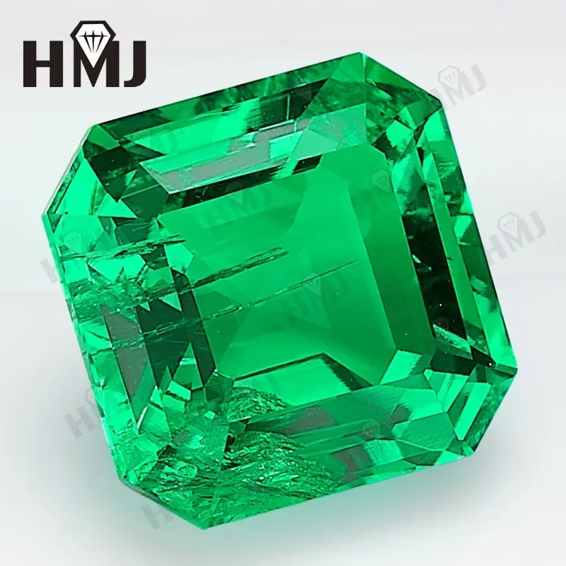 Hydrothermal Lab Grown Colombia Emeralds Square Asscher Hand Cutting with Cracks Inclusions Inside Selectable AGL Certificate - Image 3