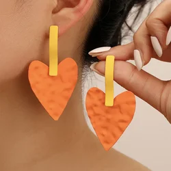 Vintage Heart-Shape Geometric Colorful Enamel Metal Stud Earrings For Women Party Gift Fashion Jewelry Ear Accessories E303