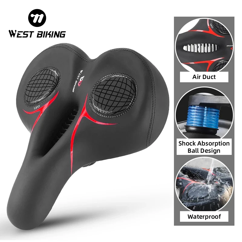 

WEST BIKING Oversized Comfortable Bike Saddle Gel Filled MTB Bicycle Seats Shock Absorbing E-Bike Commuter Exercise Bike Seat