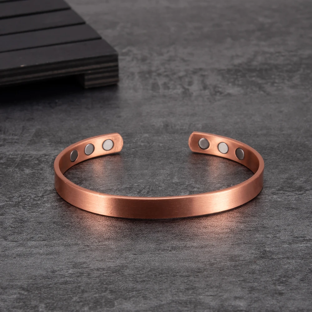 Ikuinen Matte Pure Copper Bracelet for Men Women Adjustable Open Cuff Bangle 9.5mm Wide Solid Copper Minimalist Jewelry image 4