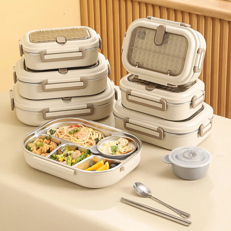304 Stainless Steel Insulated Lunch Box Office Workers Sealed Portable Lunch Box with Bag Students Kids Commercial Bento Box Set
