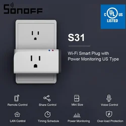 Sonoff-S31 lite usプラグ,wifiスマートプラグ,ewelinkホーム経由のリモートコントロール,Google Alexa互換,Amazonスマートハウス,15aプラグ