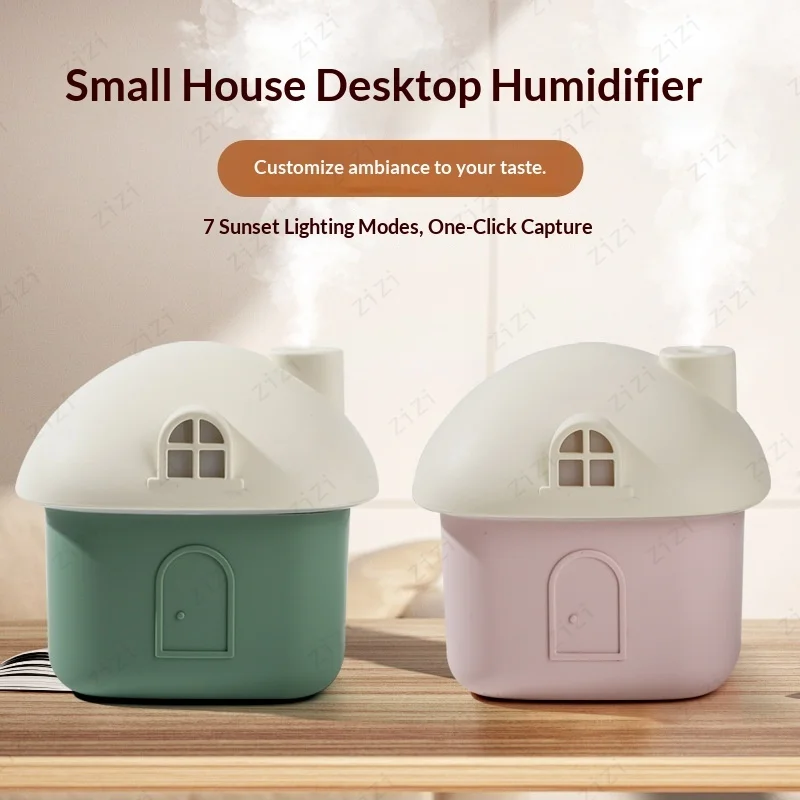 

Настольный увлажнитель воздуха в форме домика с нано-распылением, USB, миниатюрный, компактный, бесшумный, с радужной градиентной подсветкой