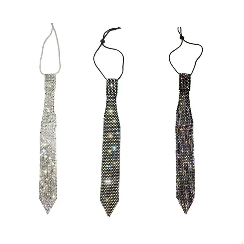 

K3KF Fashionable Necktie Necklace Encrusted Crystal for Actor Actress Stage Shows Meetings Dinners Celebrations
