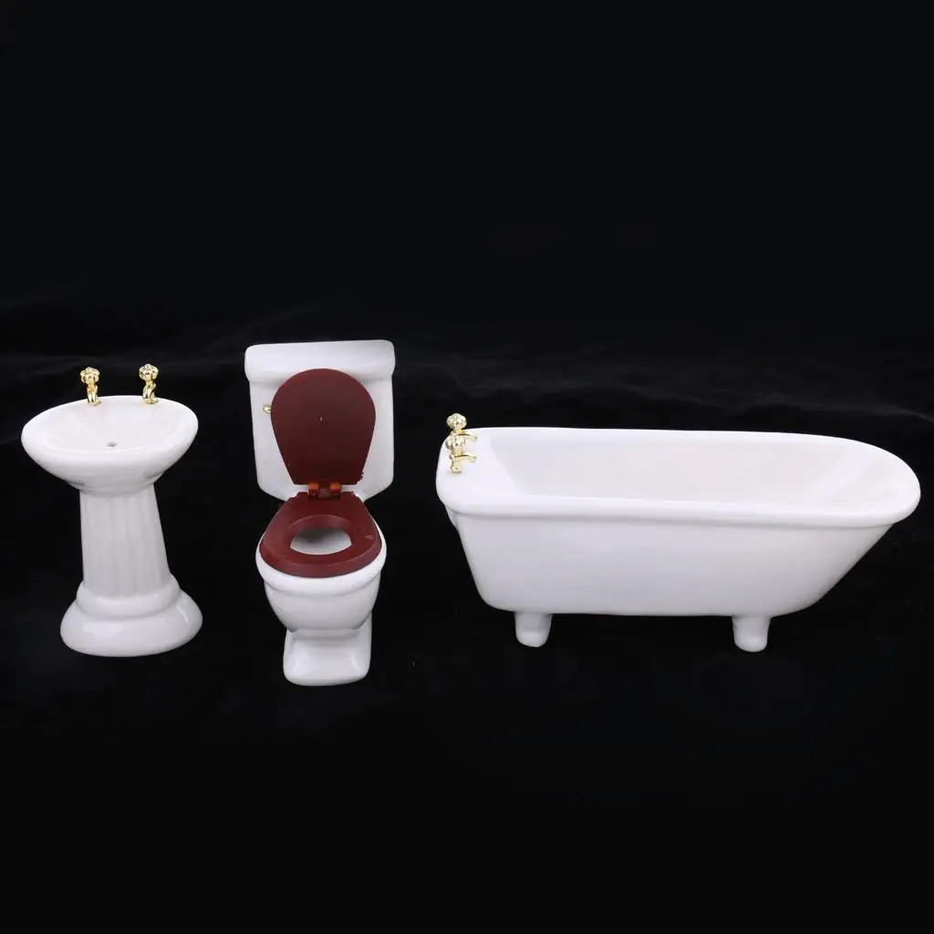 Dolls House Miniature Bathroom Rolled Sink Basin Toliet Accessories