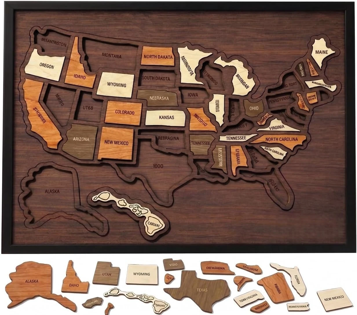 Nouveau puzzle de carte des États-Unis en bois, puzzle de carte créatif, jouet éducatif interactif sur la géographie des 50 États des États-Unis, cadeau unique