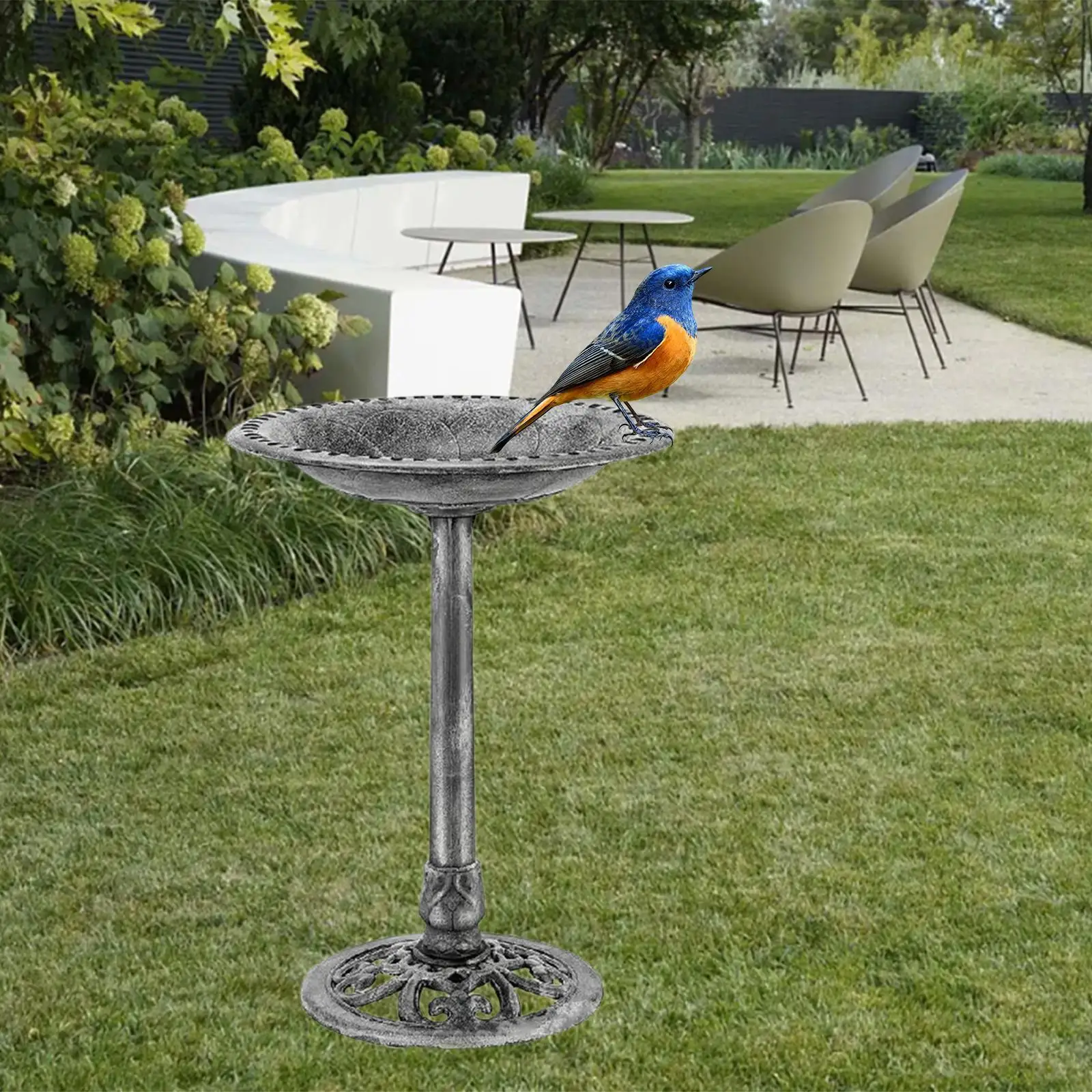 Outdoor Garden Bird Bath Balcony Freestanding Bird Lovers Gifts Lawn Outside Weather Resistant Patio Yard Statue Garden Decor