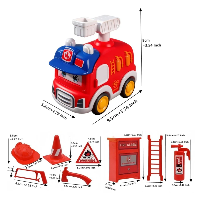 Nieuwste 9-items / veel miniatuur vuurautomodel snelle verzending educatieve accessoires schietrekwisieten voor kinderen volwassen doe-het-zelf