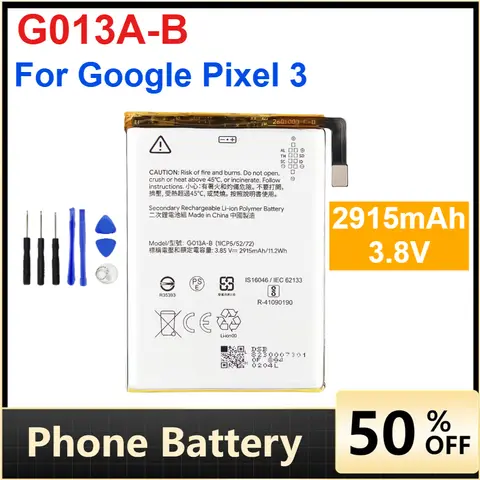 G013A-B 2915mAh 3.8V Replacement Battery for Google Pixel 3  Pixel3 Mobile Phone Lithium Battery +Tools