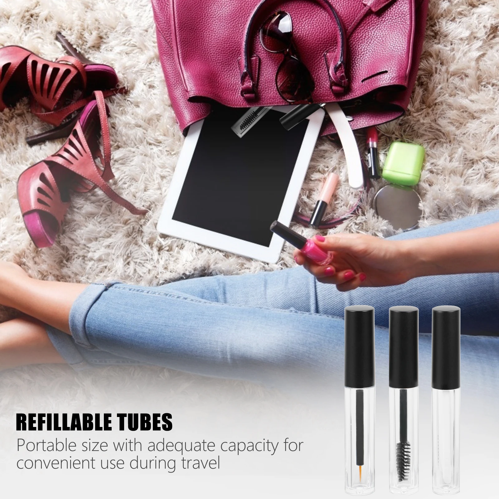 

6pcs Empty Mascara Bottle Lightweight Portable Brush Container Black Cap Bottle Eyelash Growth Liquid Storage Tube Dust