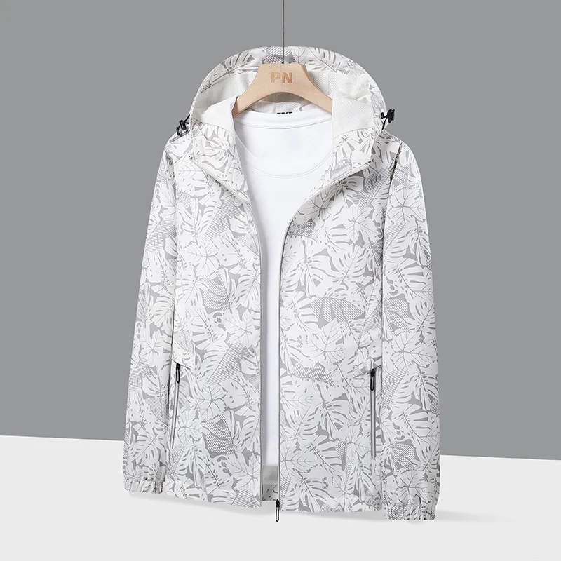 

New Men's Hooded Print Jacket Urban Daily Hiking Running Travel Coat Outdoor Wind And Waterproof Jackets Male Workout Clothes