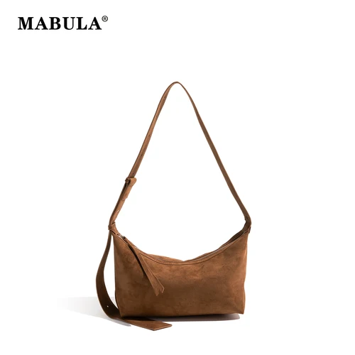 MABULA 여성용 스웨이드 가죽 숄더백, 크로스바디 백, 빈티지 언더암 백, 데일리 통근 바게트 백, 가을 겨울