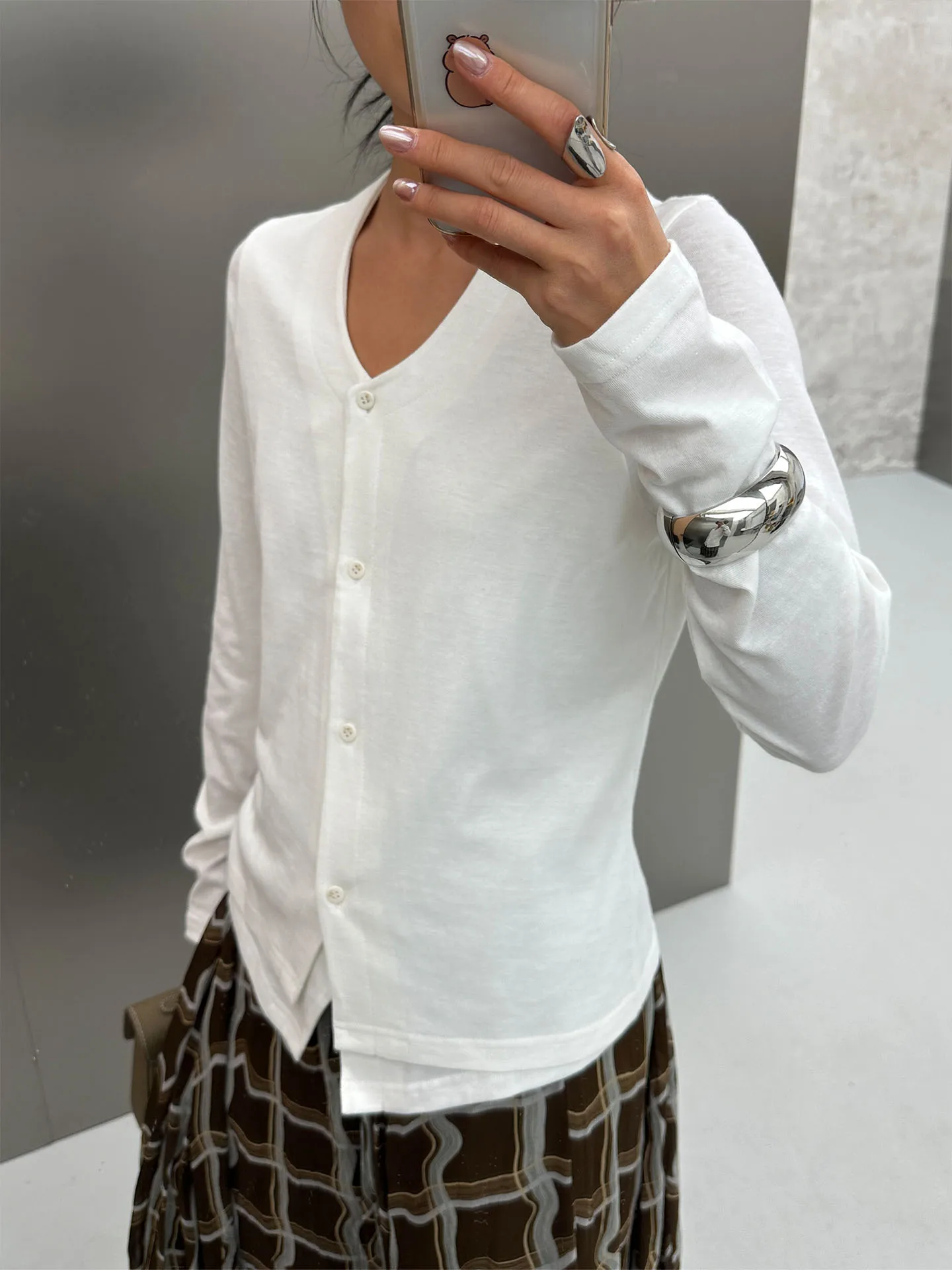 

Женский модный универсальный кардиган Bodhl Island Cotton Svel Top с двойным слоем и пуговицами, дышащий, приятный для кожи