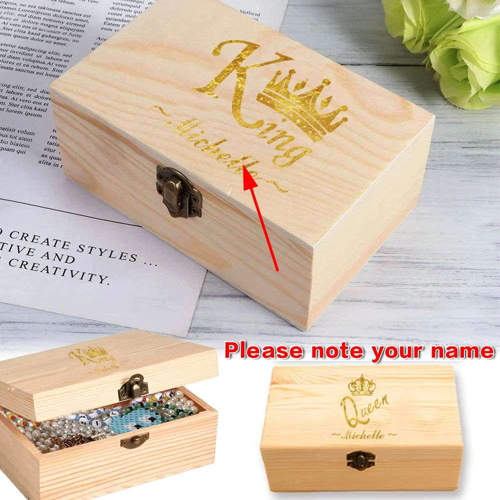 

Customized Name Wooden Jewelry Display Case Vintage Storage Box Handmade Organizer Keepsake Chest Ring Container Gift Decoration