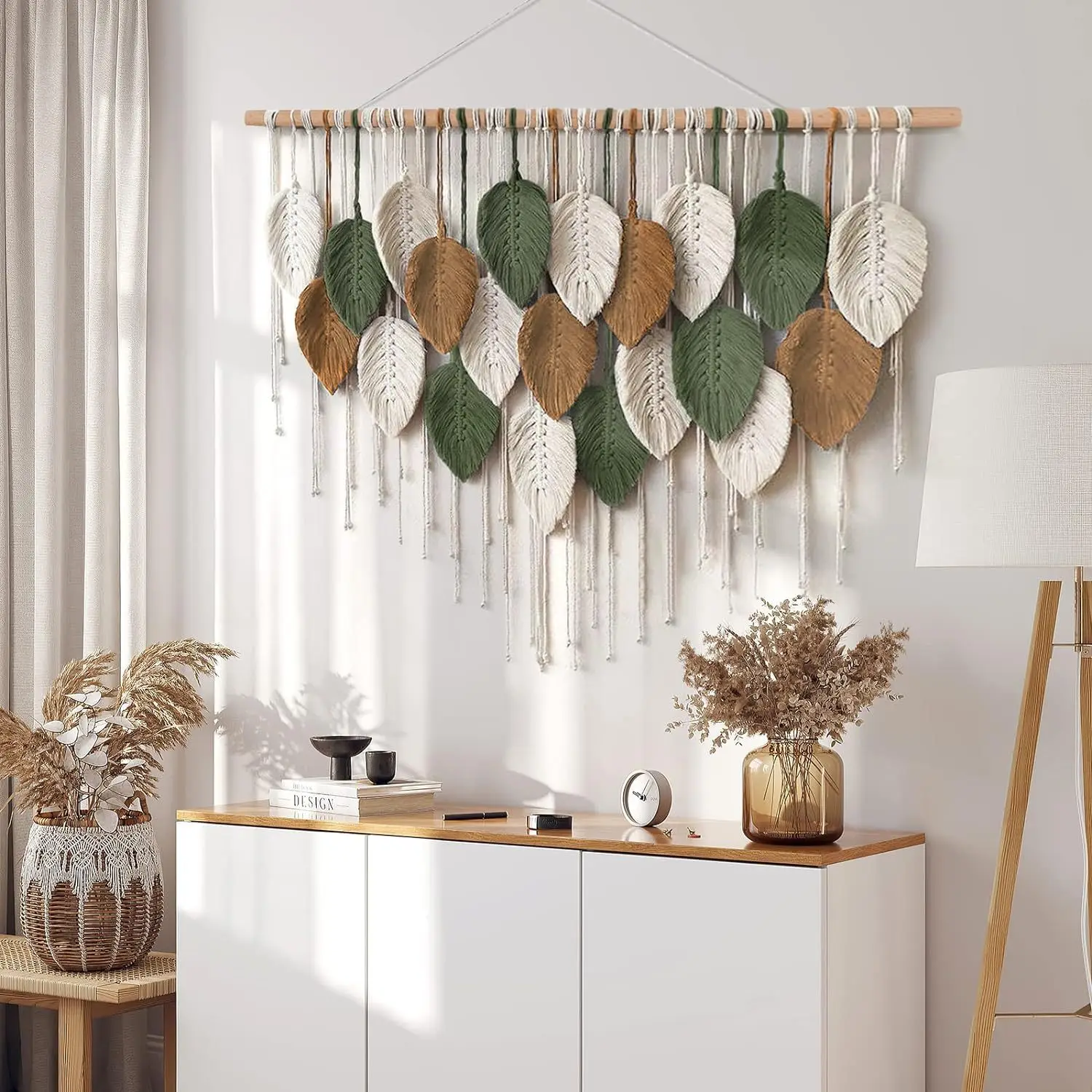 Hand-woven colored leaf fringed tapestry, bed and breakfast living room bedroom entrance background wall decorative tapestry