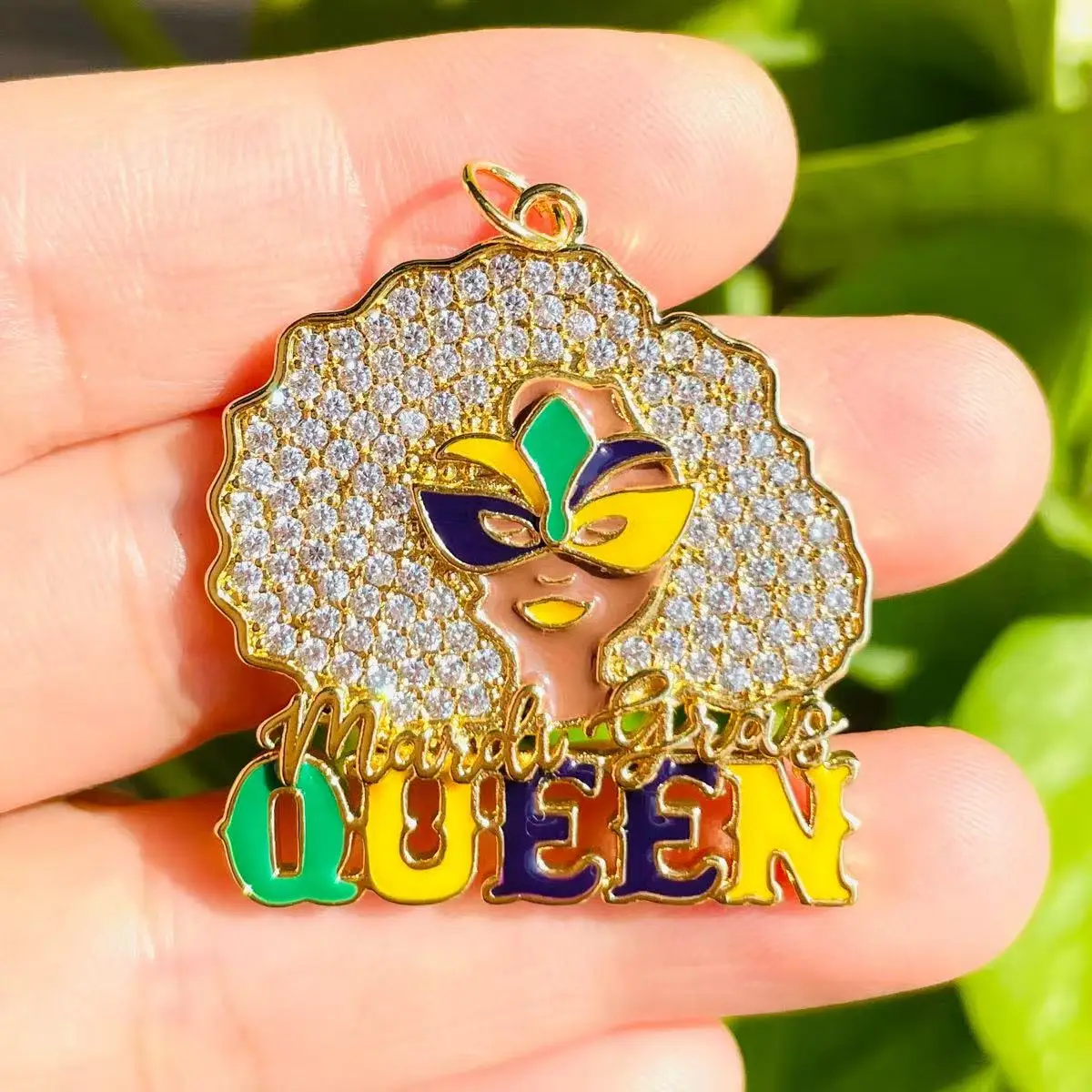 

5pcs Queen of Mardi Gras Masked Black Girl Charms Louisiana Pendants for Women Bracelets Necklaces Making Zirconia Paved Jewelry