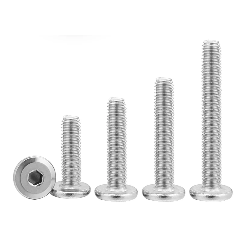 100pcs/lot 304 Stainless Steel Large Flat Hex Hexagon Socket Head Allen Screw Furniture Screw Connector Joint Bolt M3 M4 M5 M6