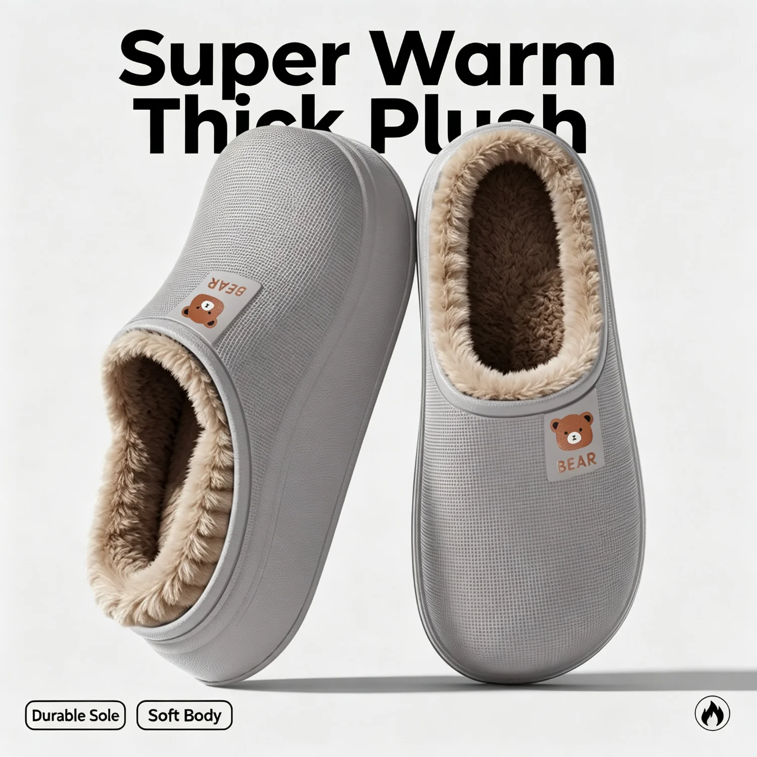 Wasserdichte Winter-Hausschuhe für Damen und Herren, 4 cm dicke Sohle, flauschig warm, für den Innenbereich, rutschfest, mit Fell gefüttert, weiche, gepolsterte Clogs. – Detail 12