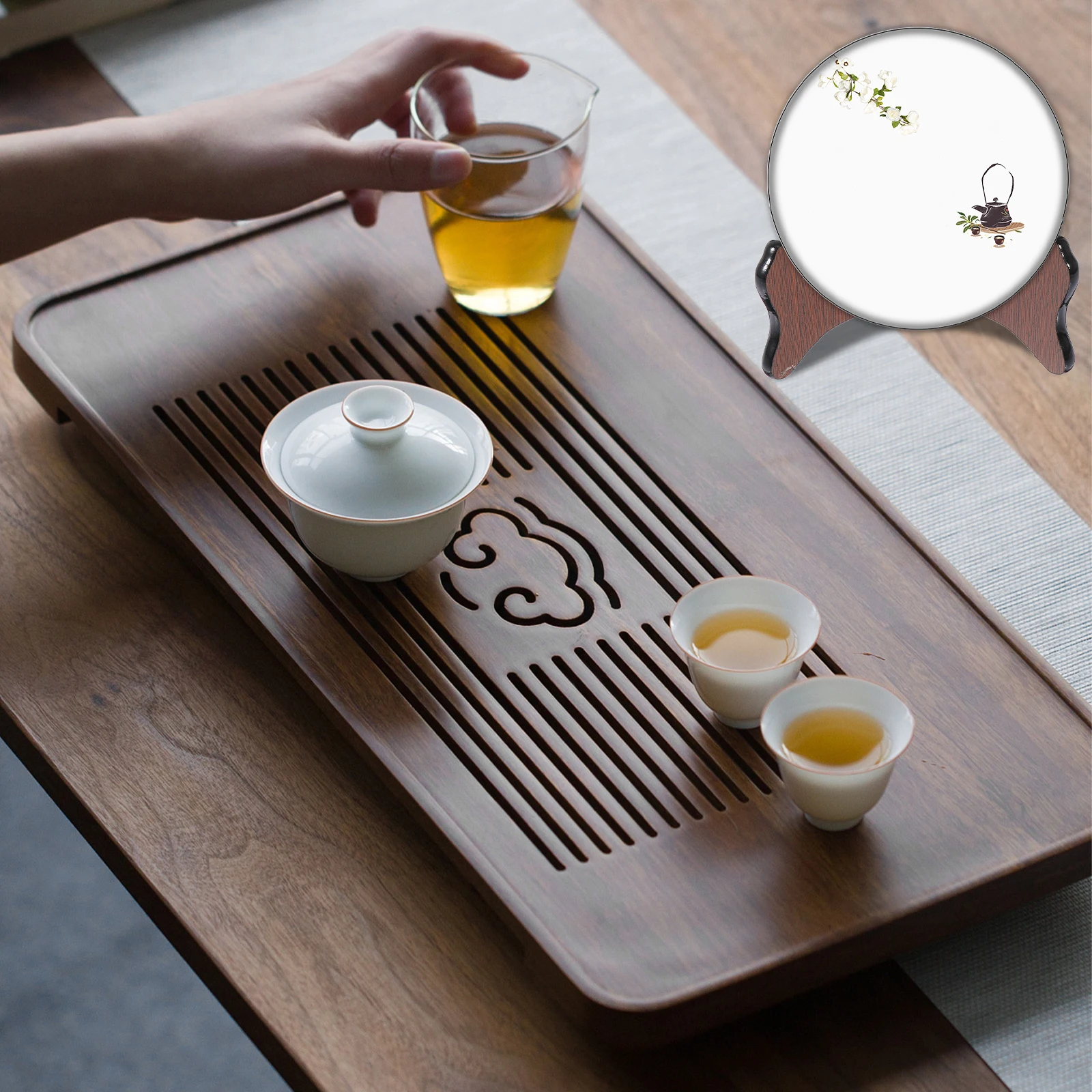 

Tea Cake Display Stand Desktop Small Plate Stands for Accessories Cup Wood Saucer