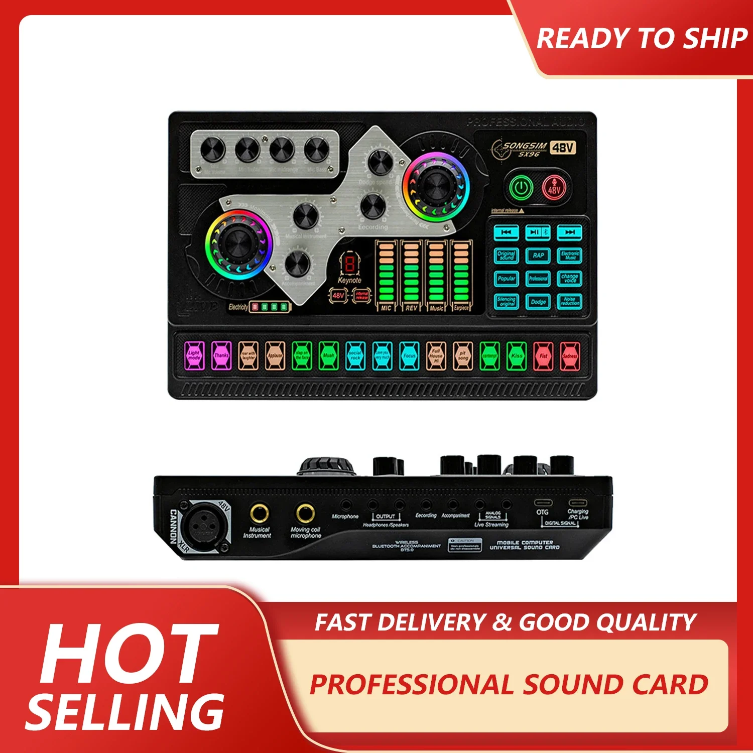 

XLR Microphone Podcast Studio Professional 48V Live Sound Card Audio Interface Equipment Mic Recording OTG Audio Sound Cards