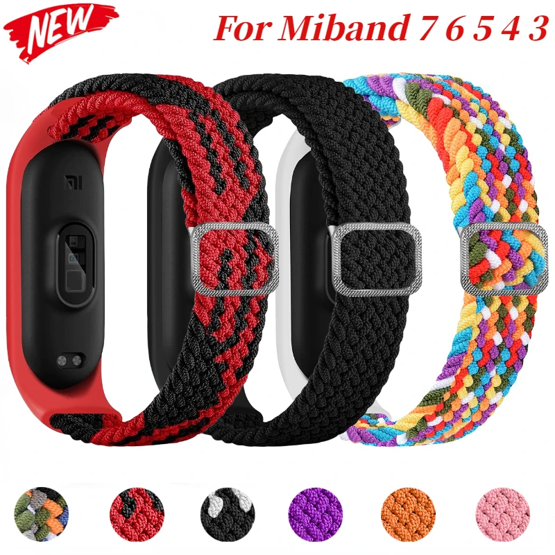 

Bracelet for Mi band 7 6 5 Strap Elastic Adjustable Nylon Braided Miband 4 miband 5 correa Wristband for xiaomi Mi band 7 6 5 4