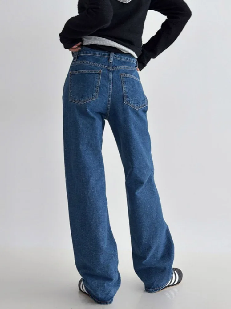 Basic High Waist Straight Leg Pants Simple Daily Casual Long Trousers for Women Comfortable Stretchable Korean Sle Jeans