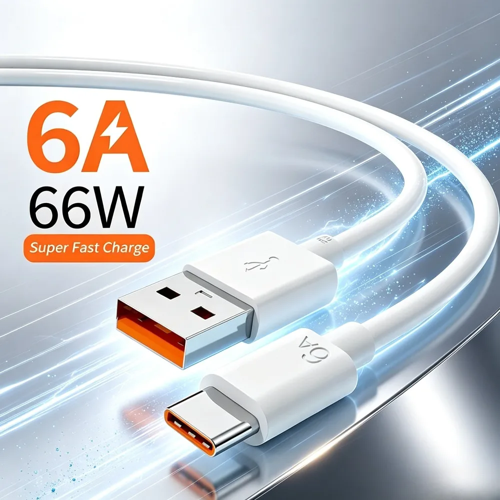 66W 6A USB‑A To Type‑C Fast Charging Cable Data Wire High‑Speed USB‑C Cable Fast Charging for iPhone Huawei Samsung Xiaomi POCO