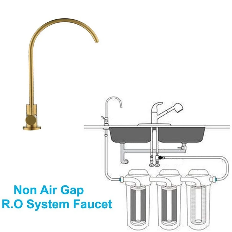 Brushed Gold Drinking Water Purifier Faucet Stainless Steel Drinking Water Reverse Osmosis Systems Kitchen Water Filter Tap 1/4\