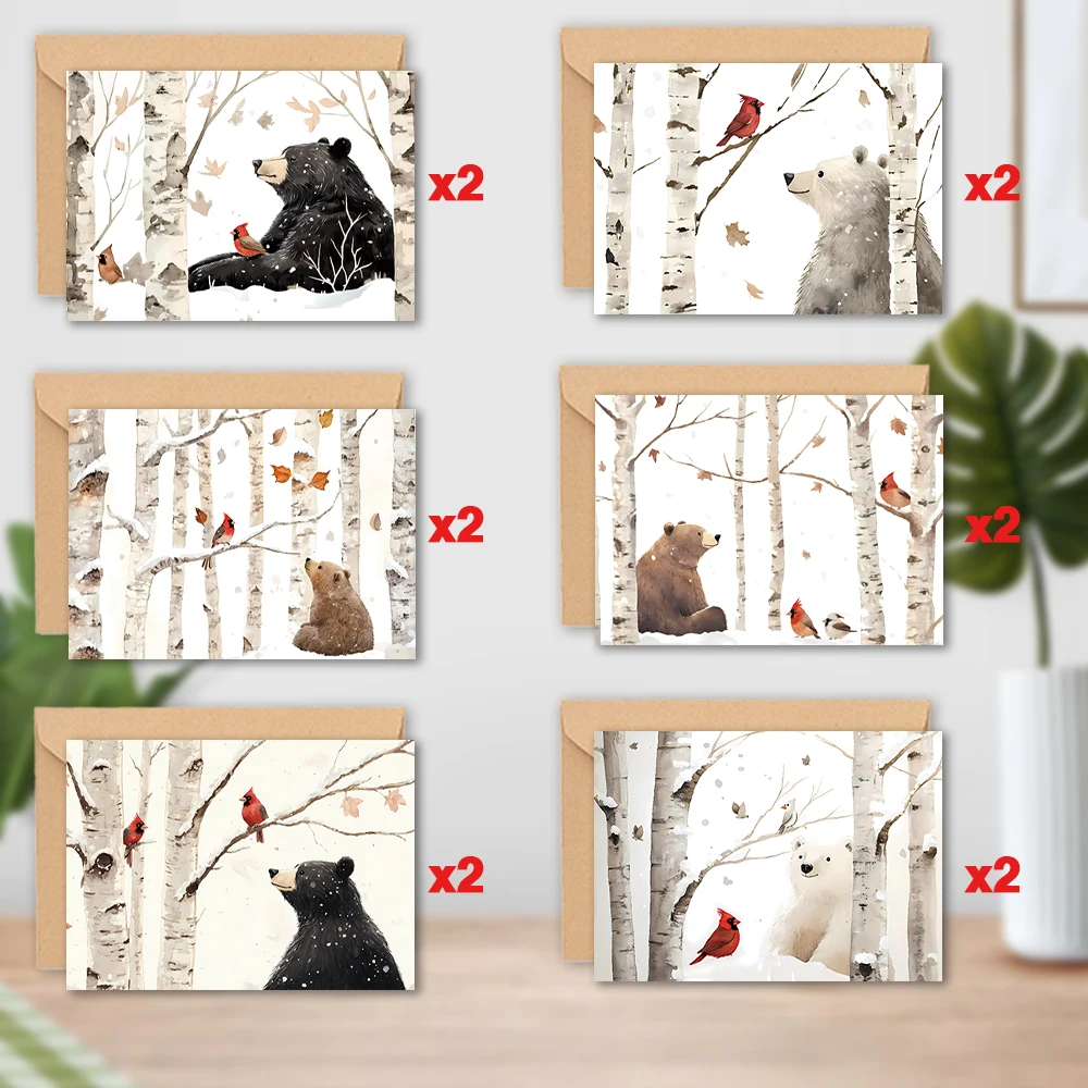 24 Stück, Bär mit verschneiter Geburtstags-Grußkarte mit Umschlag für jedermann, DIY-Grußkarte, Einladungskarte, Mehrzweck-Grußkarte