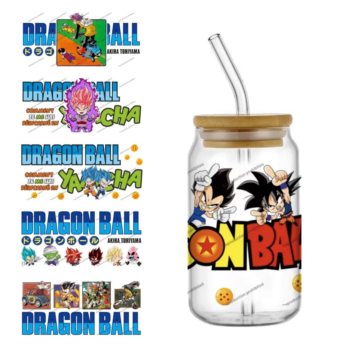 Pegatinas UV populares del anime Dragon Ball, calcomanías DIY, transferencias 3D, pegatinas UV DTF para vasos, envolturas para vasos de 16 oz, pegatinas UV DTF para tazas.