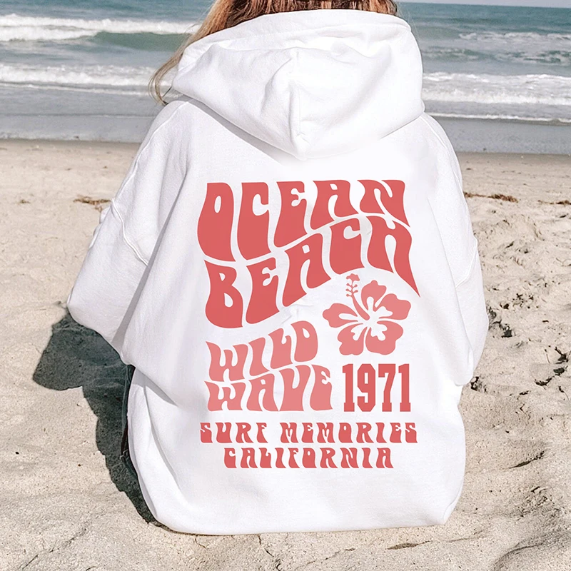 Ocean Beach Hoodie Aesthetic Pullover Hoodie Tumblr Woman Y2k Clothes Sweatshirt Trendy Female Words on Back Hoody Outerwears