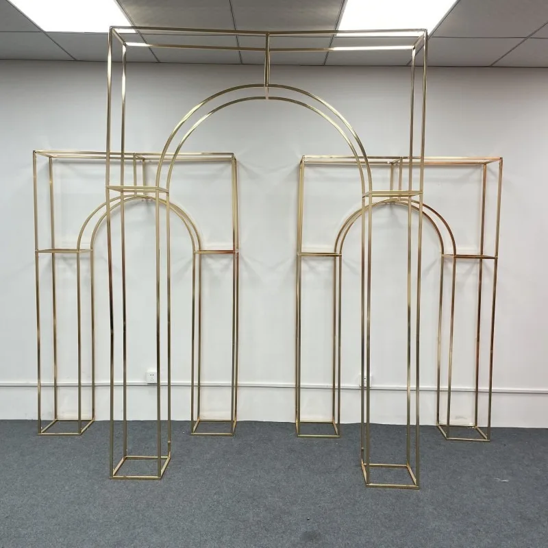 Wedding gold-plated screen background frame wrought iron golden arch indoor wedding scene decorative props flower stand