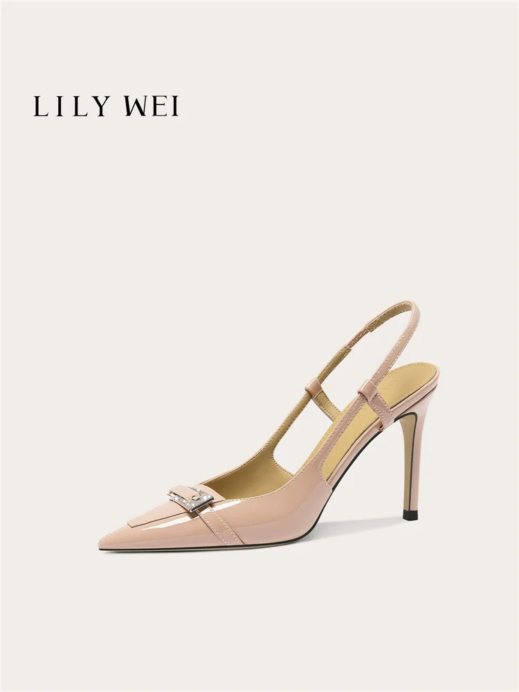 

Summer new pointed patent leather rhinestone buckle large size flat sandals banquet small size widened high heels women's shoes
