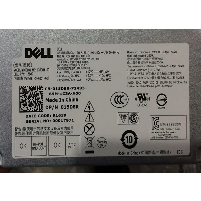 Alimentation Pour Dell PS-6351-6DF L350AM-00 015D8R 15D8R