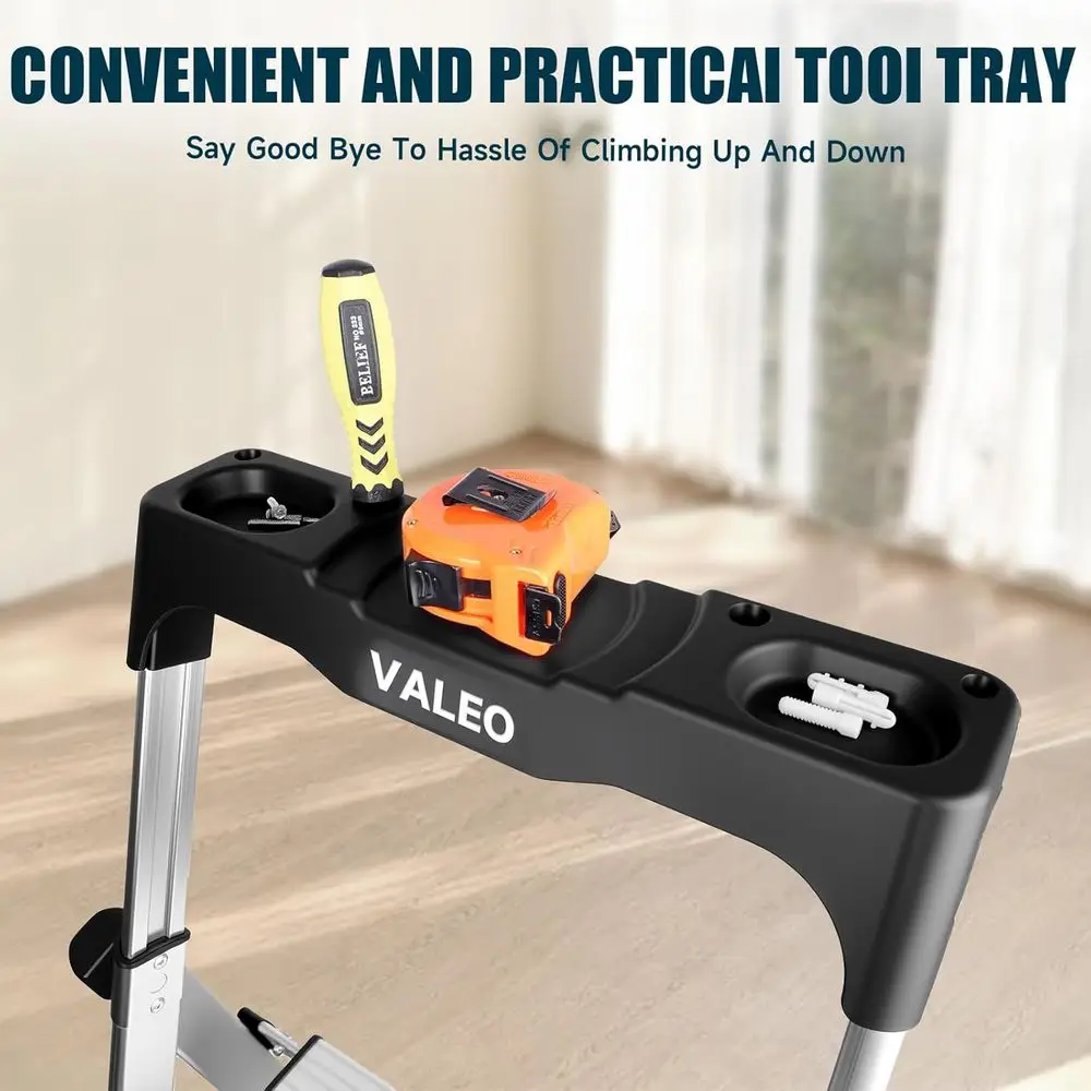 Échelle pliante en aluminium à 5 marches avec poignée, marches antidérapantes, charge de 330 lb, aide compacte pour cuisine/garage, portable, argent