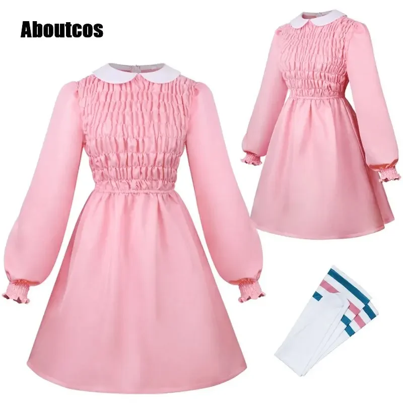 Aboutcos Stranger Cos Things 11 Cosplay Anime Costume For Women Pink Dress Outfits Fantasia Halloween Carnival Party Suit