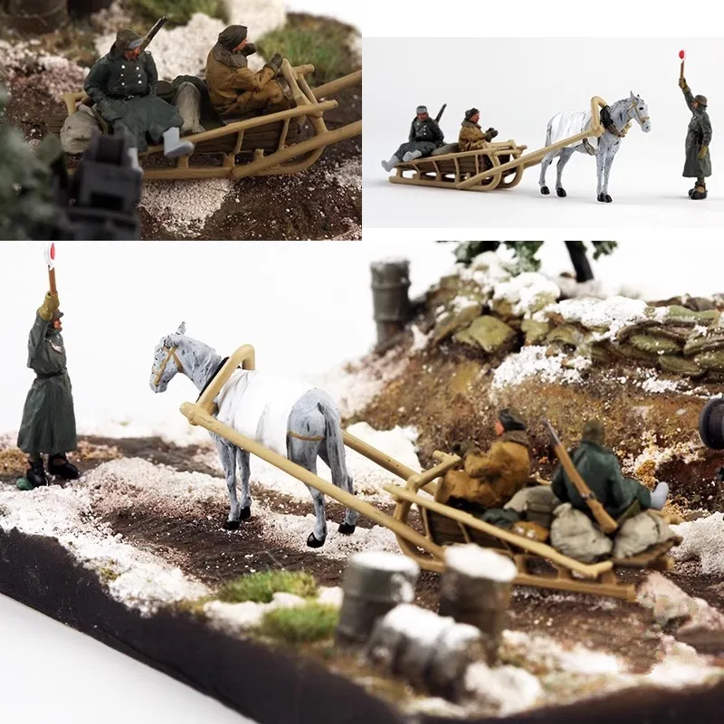 1/72 Scale 4Pcs Winter Carriage Combination Vehicle Mounted Winter Soldiers Action Figures Model DIY Scene Accessory Collection