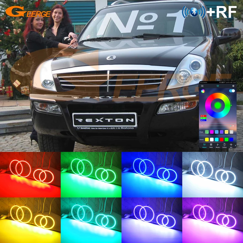 For Ssangyong Rexton DAEWOO 2002-2012 BT App RF Remote Control Multi-Color Ultra Bright RGB LED Angel Eyes Kit Halo Rings