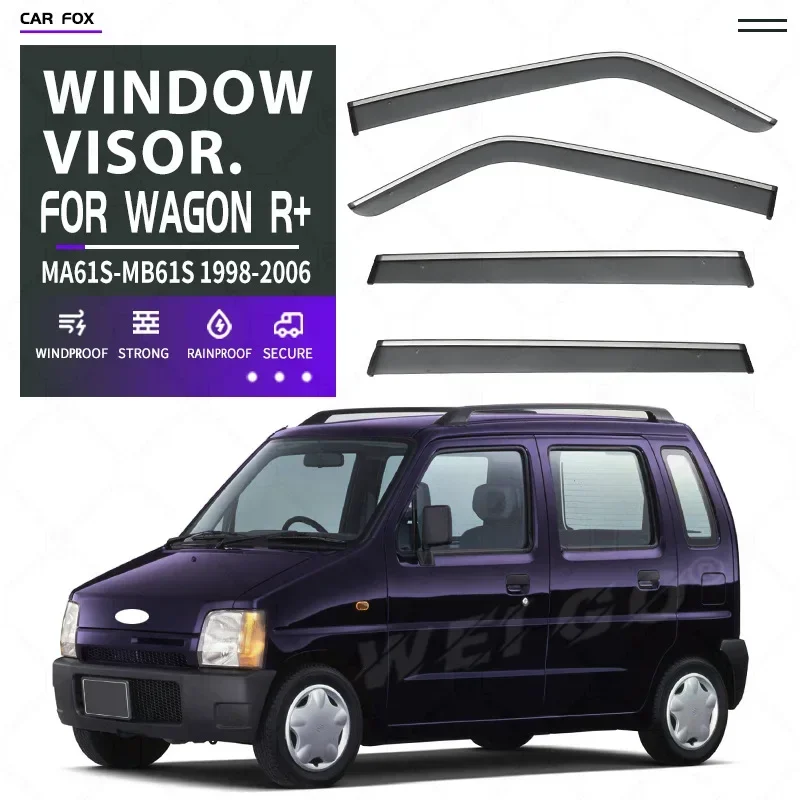 For Chevrolet Wagon R+ MK1-MA61S-MB61S 1998-2006 Weathershie Bright Strip Visors Rain Guard Door Visor Vent Shades Ventvisor