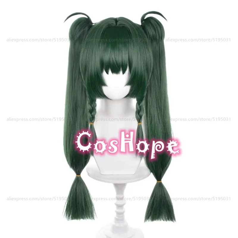 b3,c8;t5m,/ZZZ Peluca verde de 65 cm de largo con dos coletas, para cosplay de anime, resistente al calor, hecha con fibra sintética.