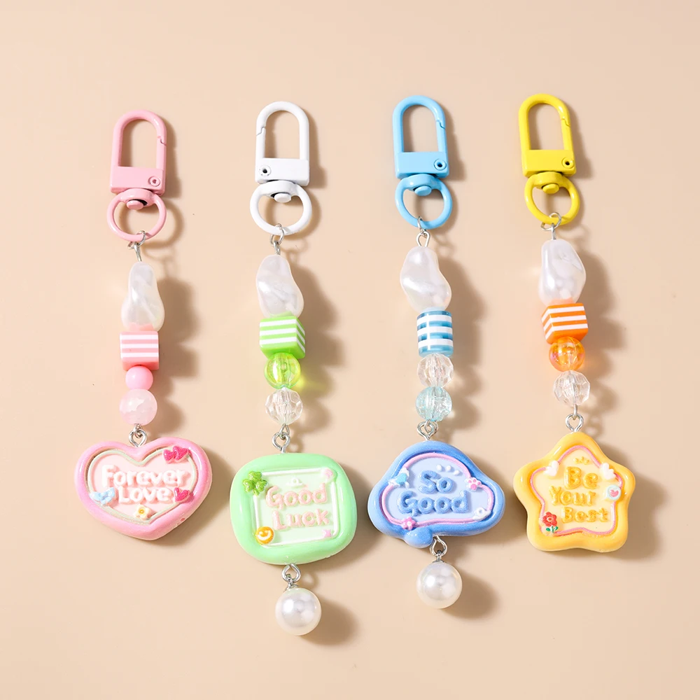 

Cute Star Love Heart Keychain Women Girls Pear Beads Key Ring Pendants for Handbag Charms DIY Key Chain Jewelry Gifts