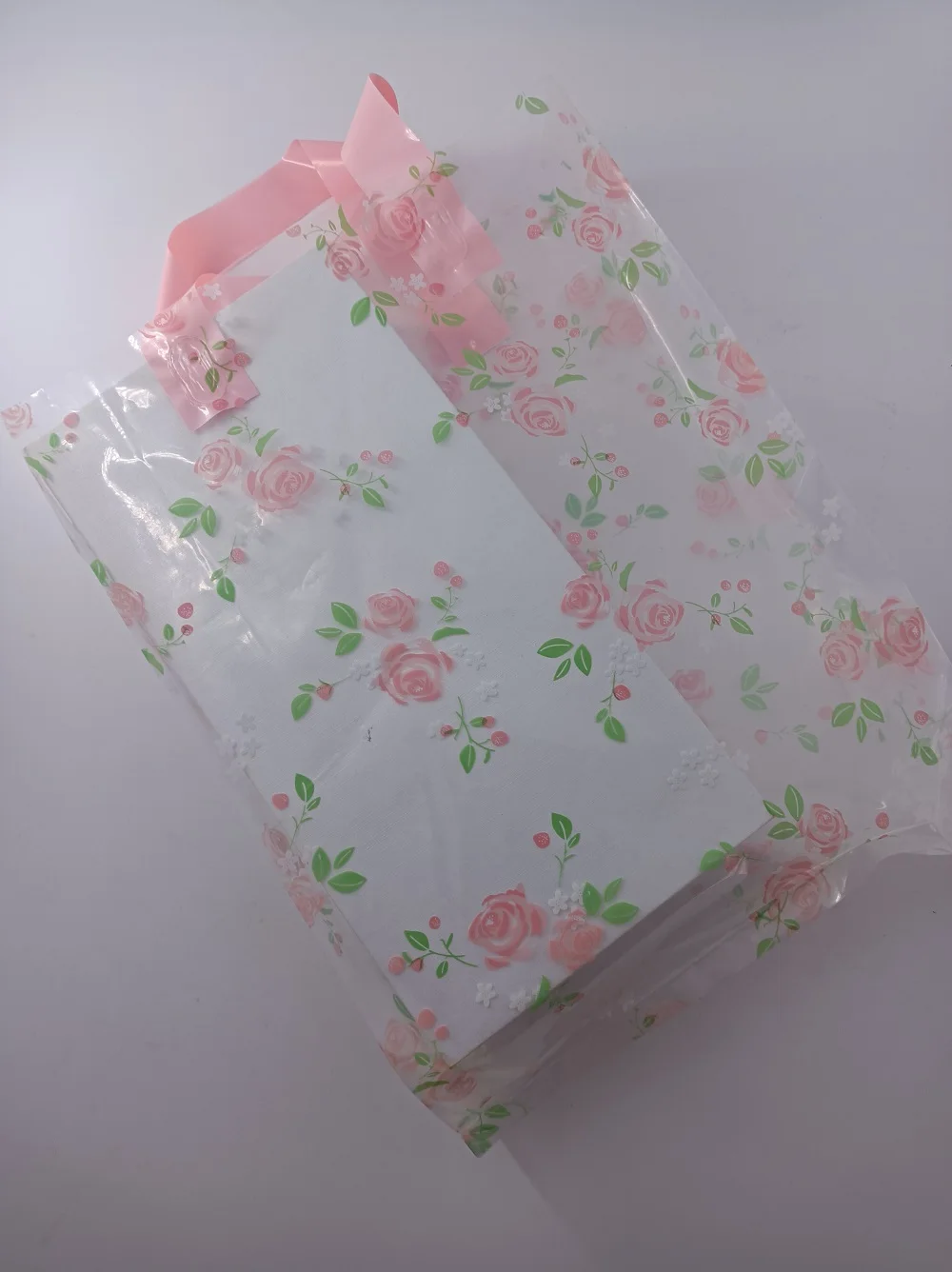 Vertical style plastic transparent rose packaging bag for clothing,shoes PE poly shopping carrier shopping mall fashion Tote bag