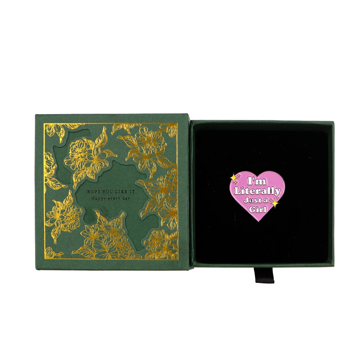 مجرد فتاة المينا دبوس القلب يقتبس شارات على ظهره المرأة دبابيس قبعة التلبيب دبابيس تأثيري اكسسوارات اللعب هدية صندوق