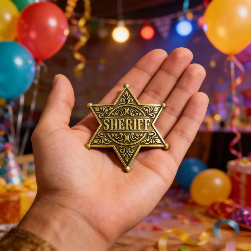 Insignia Metálica Única de Sheriff del Oeste – Recuerdos para Fiestas, Perfectos para Cosplay, Decoraciones de Fiestas Vaqueras, Eventos Temáticos; Accesorios para Fiestas